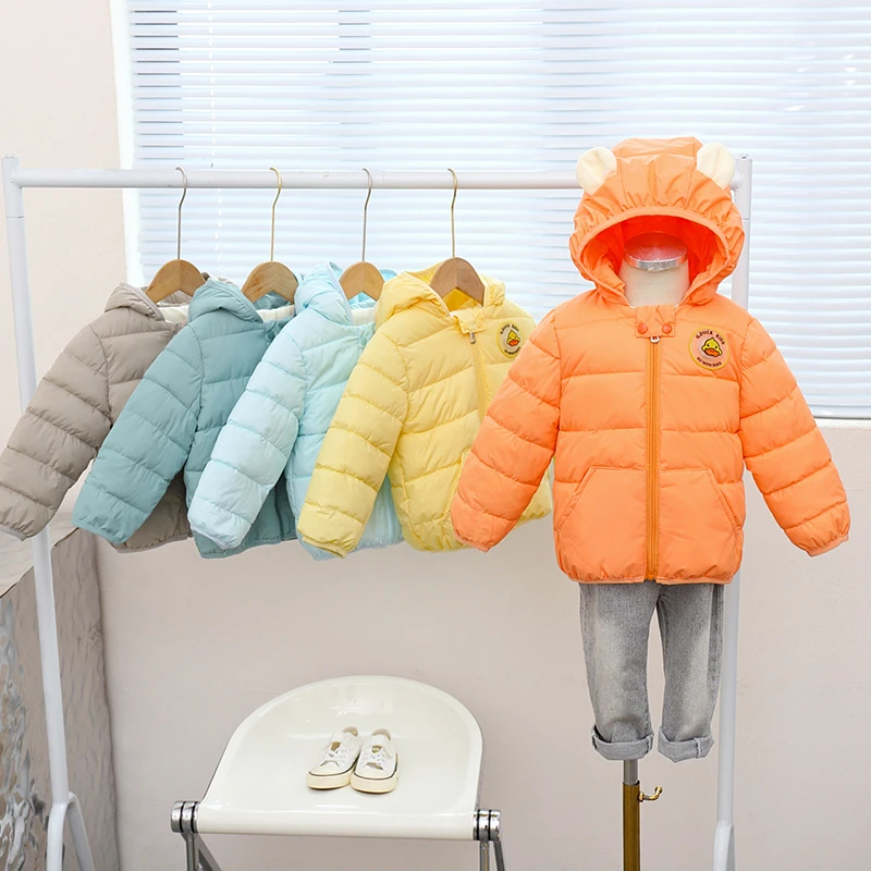 秋冬季短款儿童棉服加绒加厚耳朵亮灯款棉服