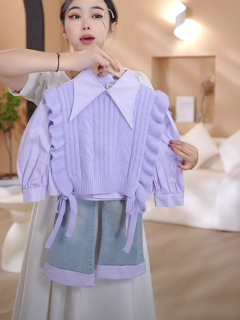 女童套装春秋款2024新款韩版时髦儿童秋装洋气女孩秋季马甲三件套