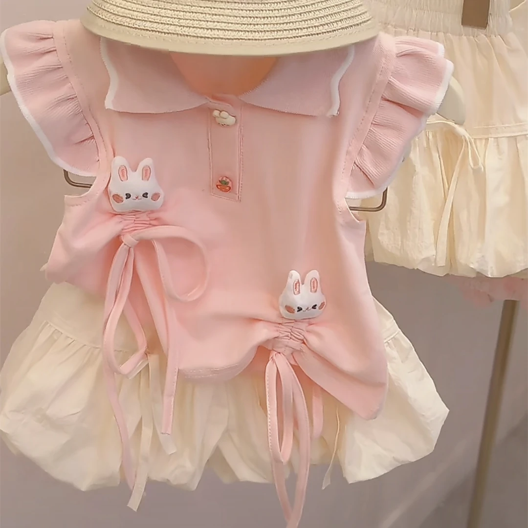 女童韩版炸街小兔套装夏季背心花苞短裤两件套新款洋气两件套夏天