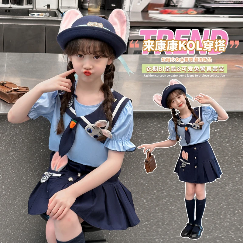 2024新款女童兔子警察帽子可爱兔耳头饰朱迪警官儿童可爱表演道具