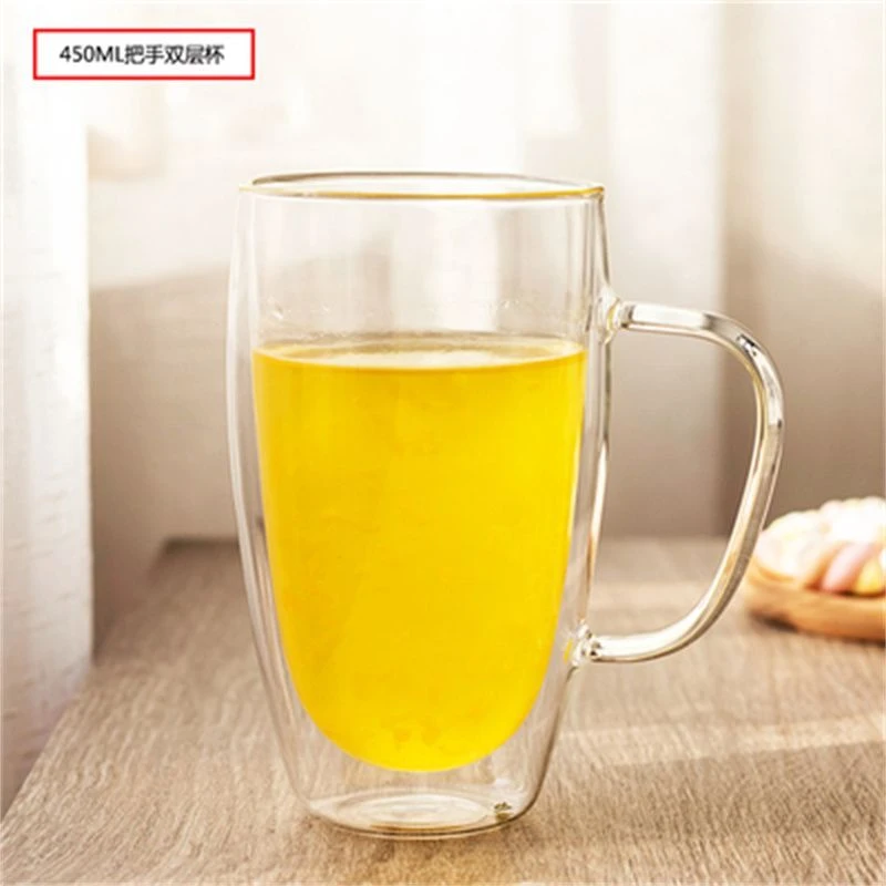双层防烫家用玻璃水杯套装耐高温隔热喝绿茶杯子透明彩色牛奶杯
