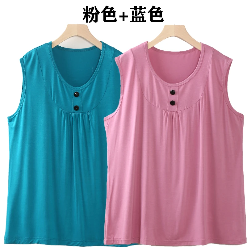 中老年女宽松背心加肥加大无袖打底汗衫夏季莫代尔遮肚显瘦大背心