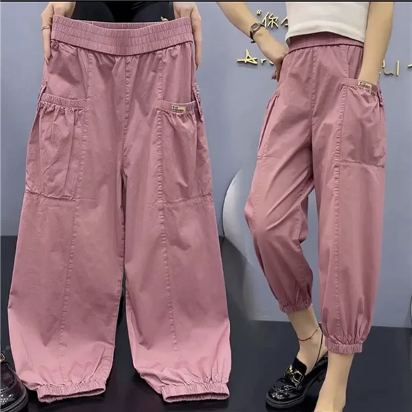 2024欧货夏季薄款灯笼裤女高腰宽松显瘦休闲九分裤哈伦萝卜裤小脚