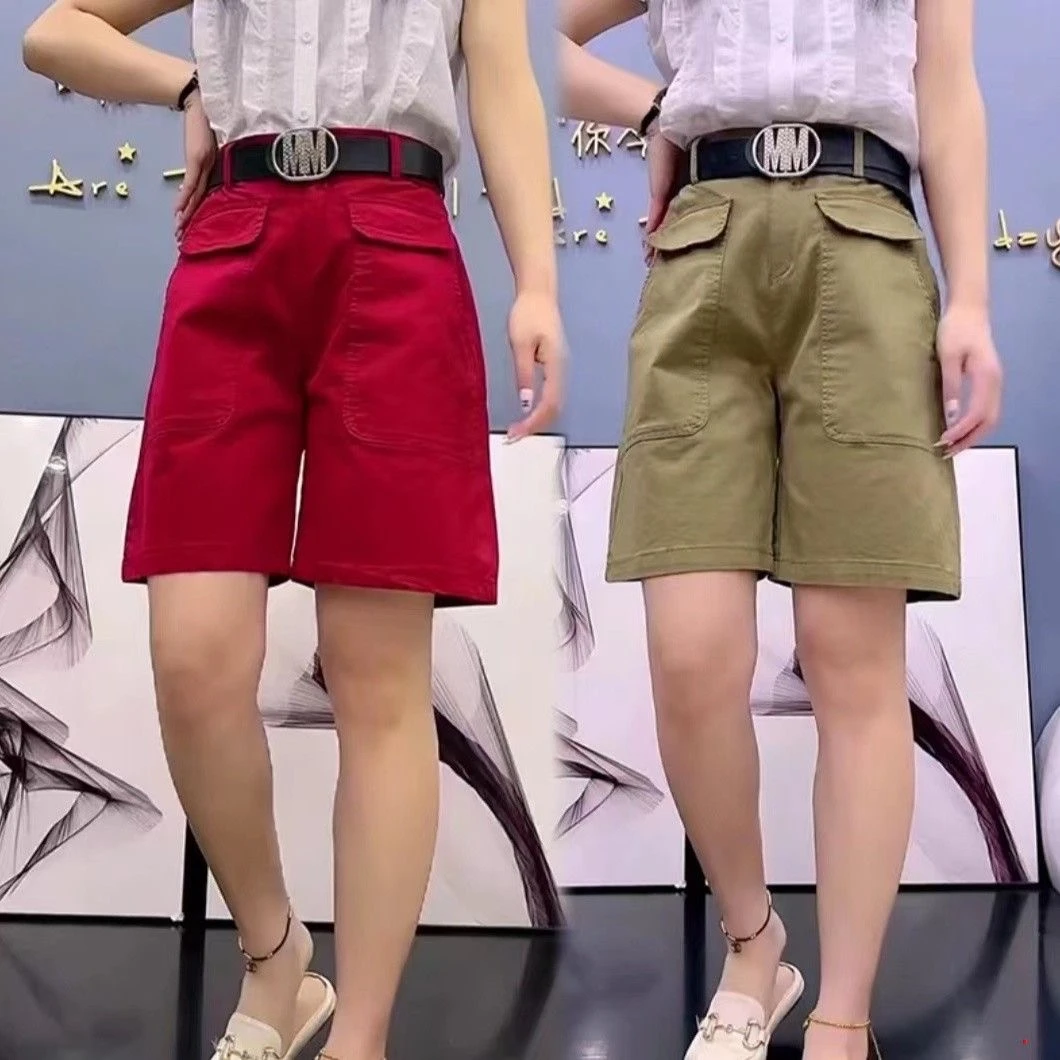 夏季新款高腰时尚宽松遮肉水洗棉短裤女百搭洋气显瘦外穿五分裤
