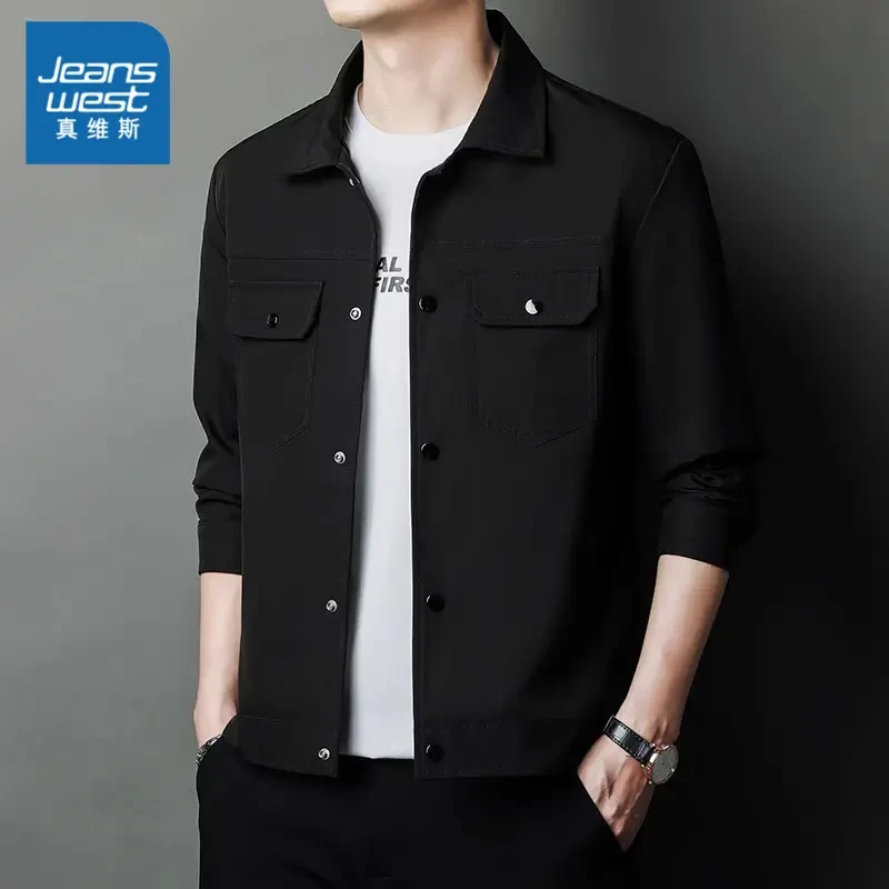 真维斯男士翻领外套2025春秋季新款潮流百搭宽松商务休闲夹克上衣