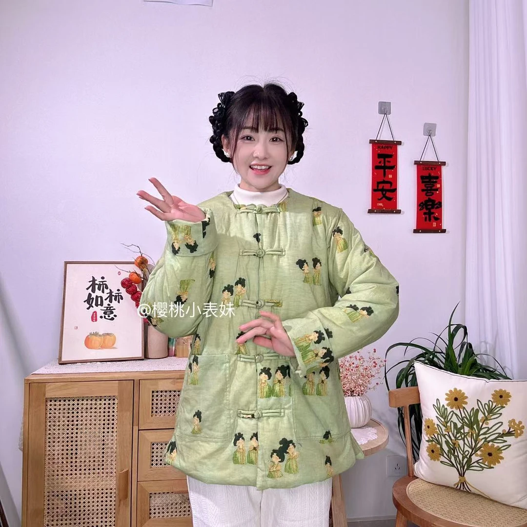 （小唐人）中式棉花衣碎花短款时尚加厚印花保暖冬季女士复古国风