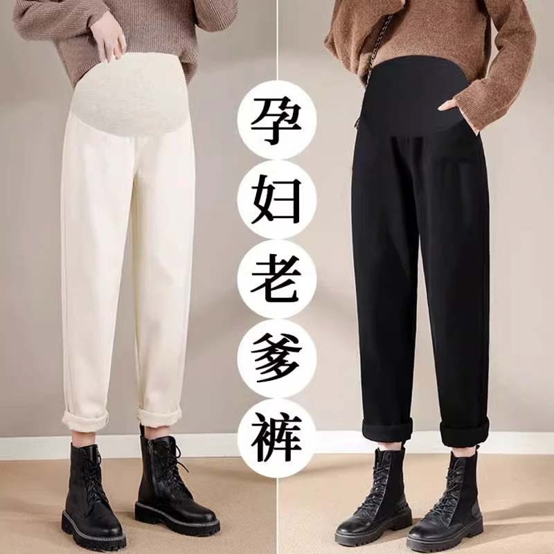 孕妇裤子秋冬直筒牛仔裤2023新款冬季外穿大码加绒加厚打底裤冬装