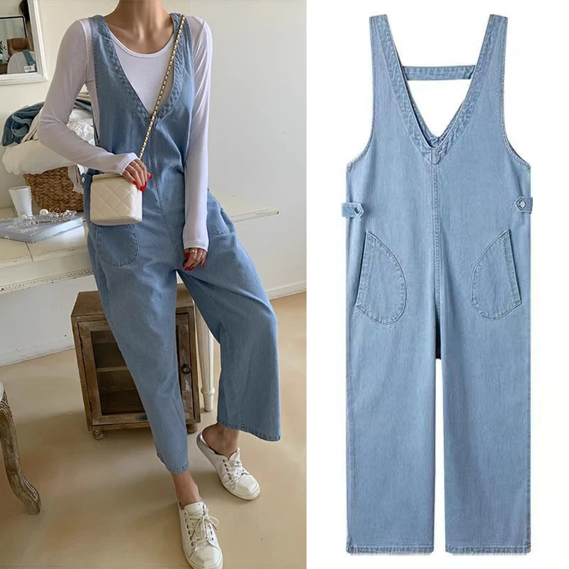 孕妇装夏季新款外穿透气背带裤九分托腹裤子宽松减龄孕妇裤8158