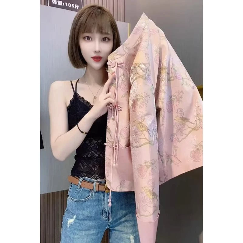 设计感复古盘扣新中式轻国风粉色提花外套女高级感超好看早春女装