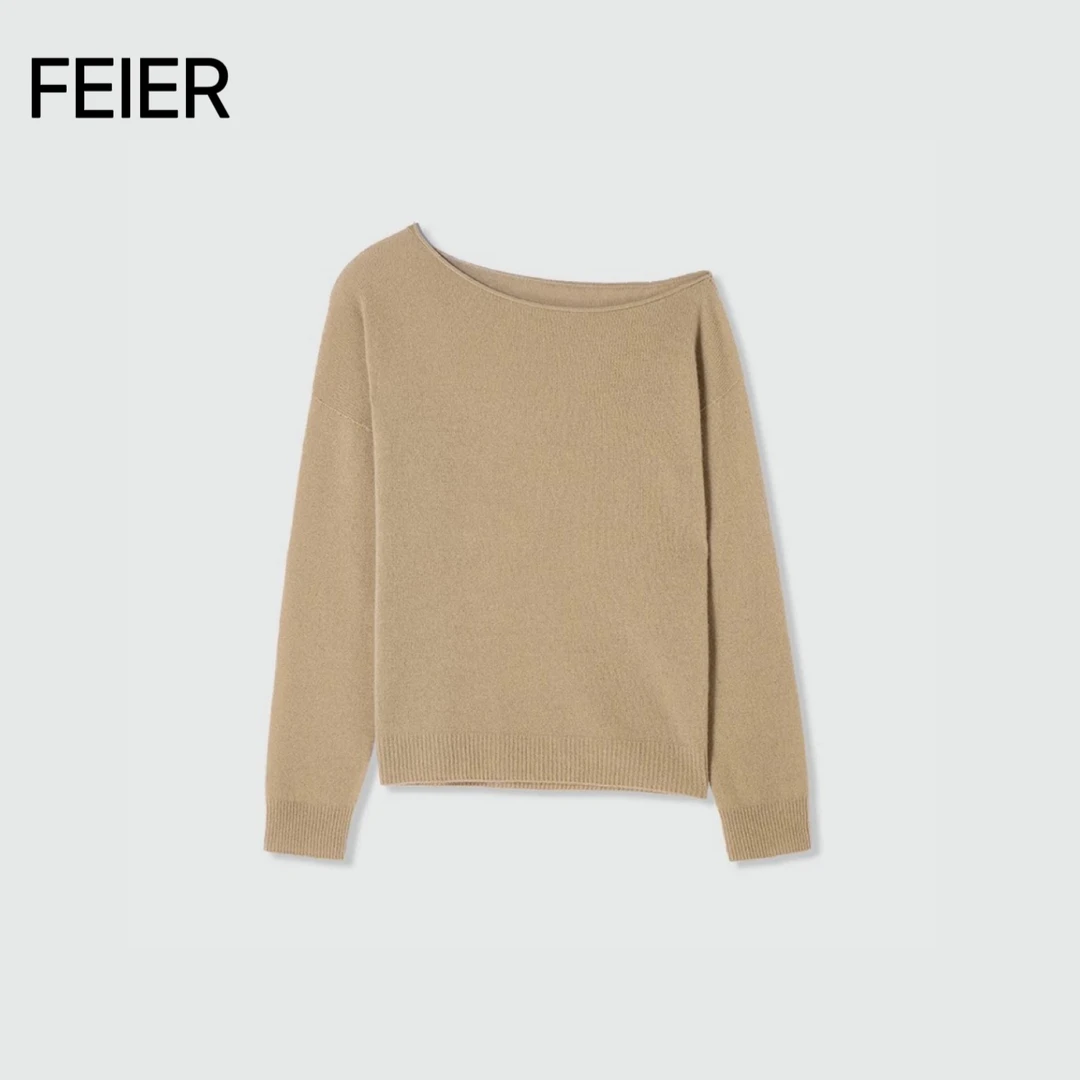 FEIER ‘山晴’斜肩羊绒长袖针织上衣