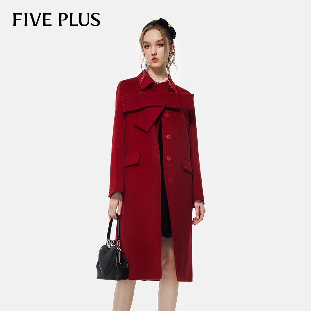 FIVE PLUS春夏100%羊毛双面呢大衣女外套长款毛呢2TN4345050
