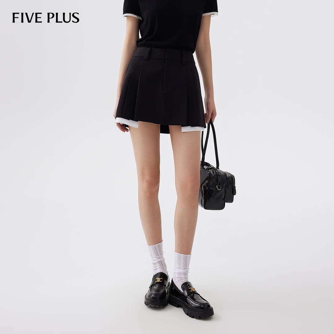 FIVE PLUS秋季半身裙女格雷系百褶裙学院风高腰A字短裙2LA1076330