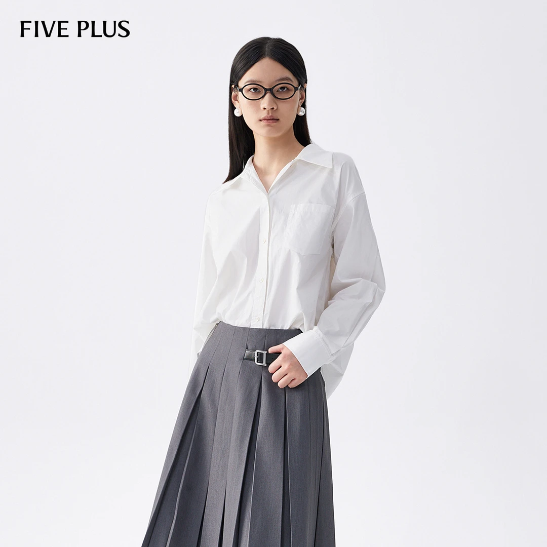 【陈大可专属】FIVE PLUS初秋衬衫女长袖上衣宽松翻领衬衣通勤配腰