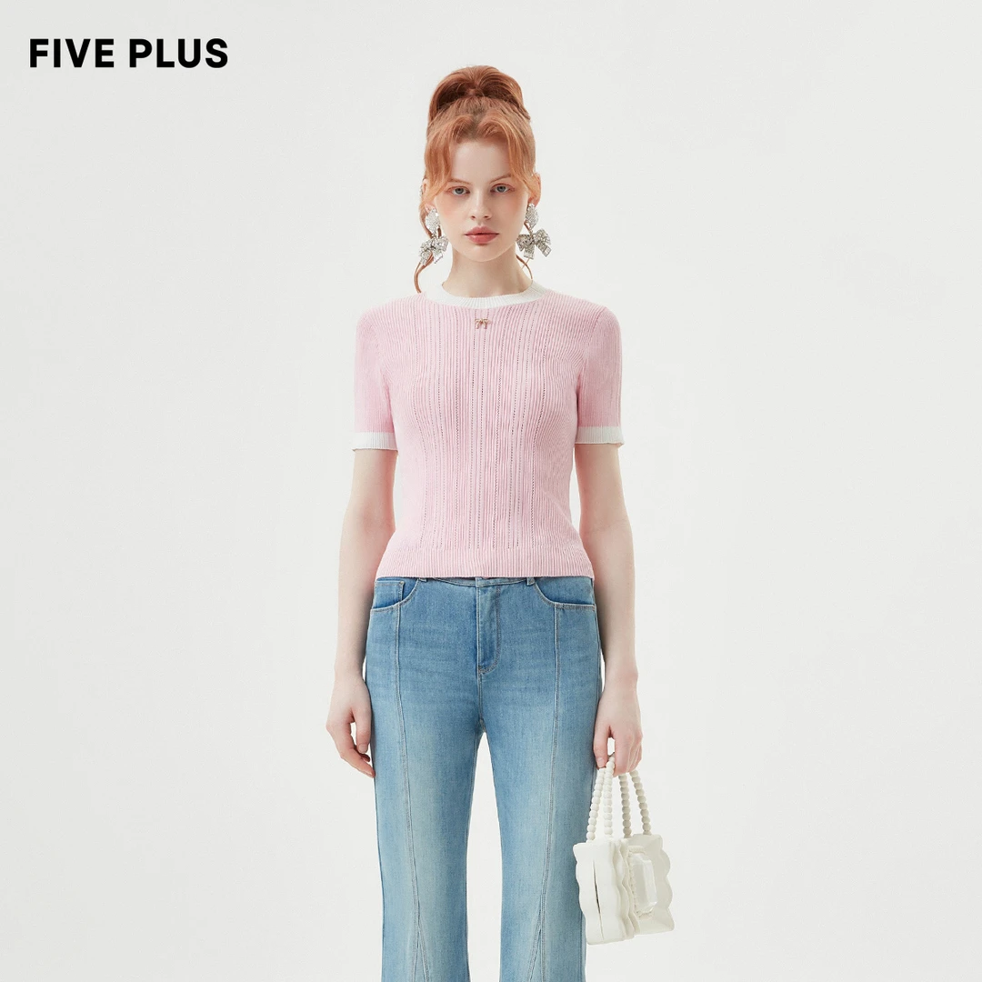 FIVEPLUS夏装温柔系针织衫女修身肌理感套头上衣打底2TE2031620