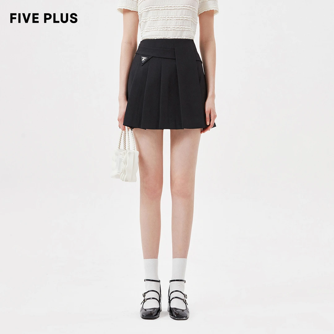 FIVE PLUS夏装减龄A字百褶裙女高腰气质半身裙小众短裙2TE2071980