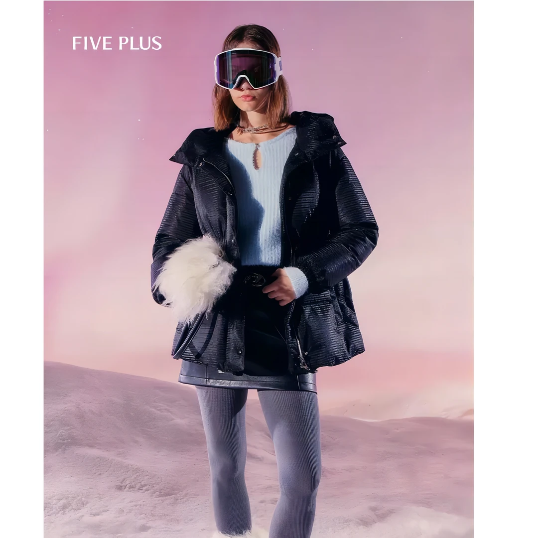 FIVE PLUS高充绒白鸭绒肌理感收腰防风短款羽绒服2TE4335060