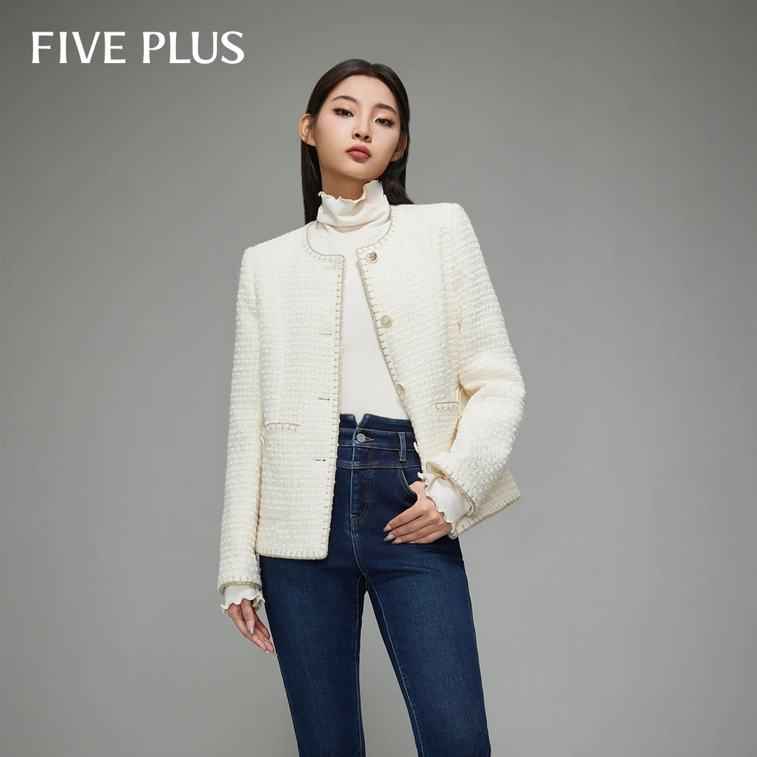 FIVE PLUS秋款含羊毛小香外套薄荷曼波法式名媛千金风2TE4045030
