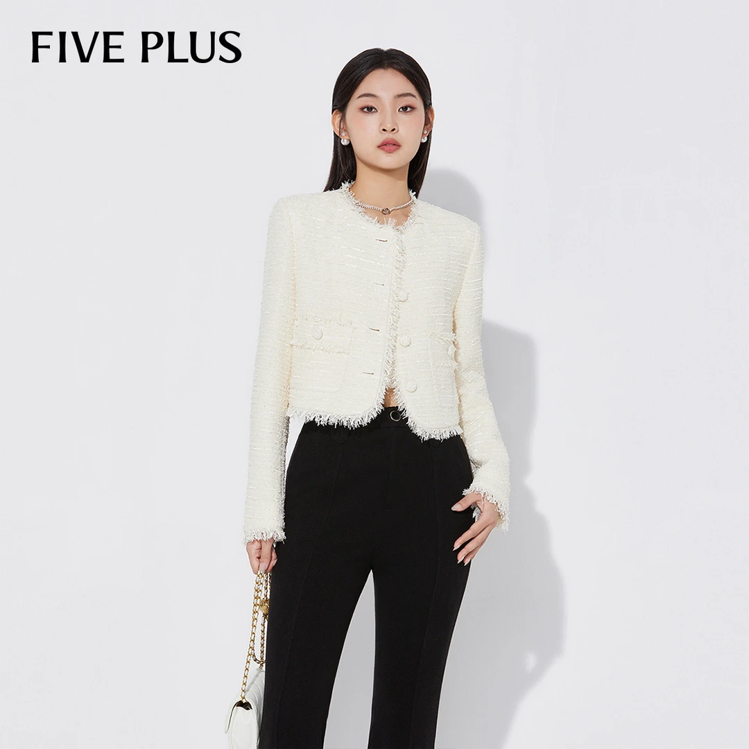 【小呆鸟专享】FIVE PLUS小香风短外套法式薄荷曼波肌理2LE1040760