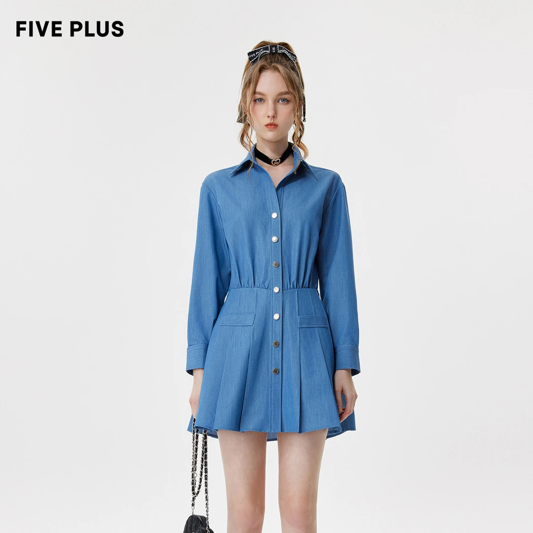 FIVE PLUS连衣裙女衬衫领长袖收腰裙子2TD3082020