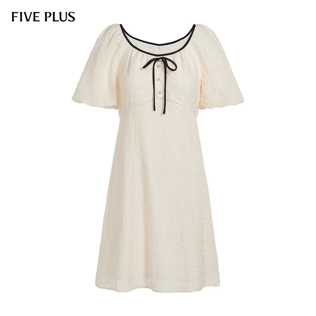 FIVE PLUS夏装连衣裙女泡泡袖裙子高腰单排扣复古法式2LA2087910