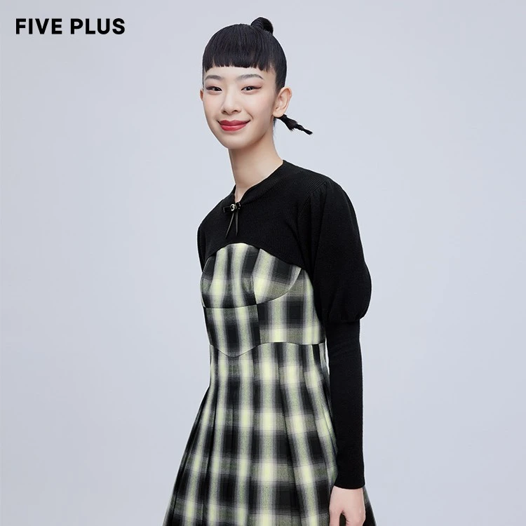 《李易行》FIVE PLUS女装复古格子高腰连衣裙2WN1082180