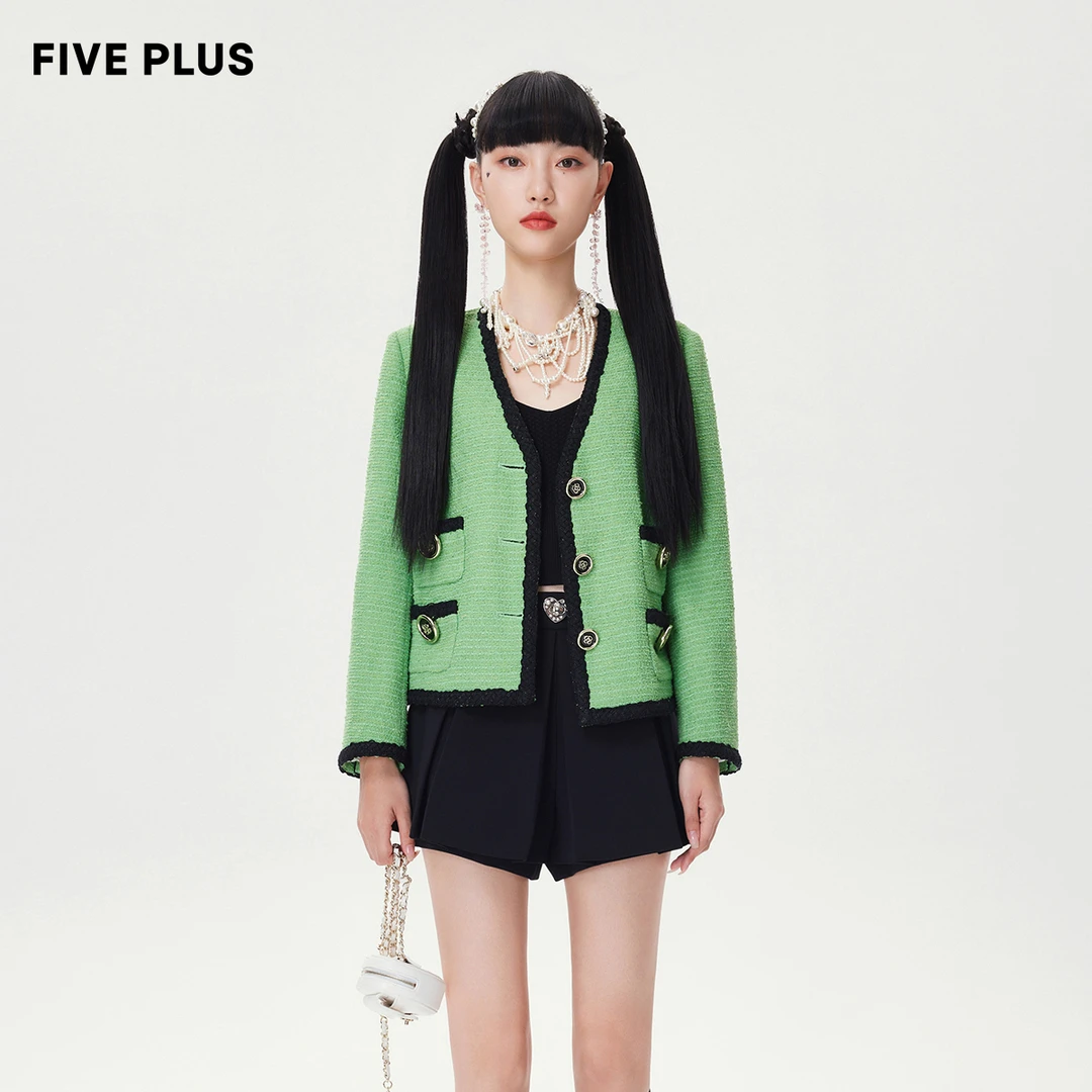 【商场同款】FIVE PLUS小香风外套法式长袖V领2TN1043140