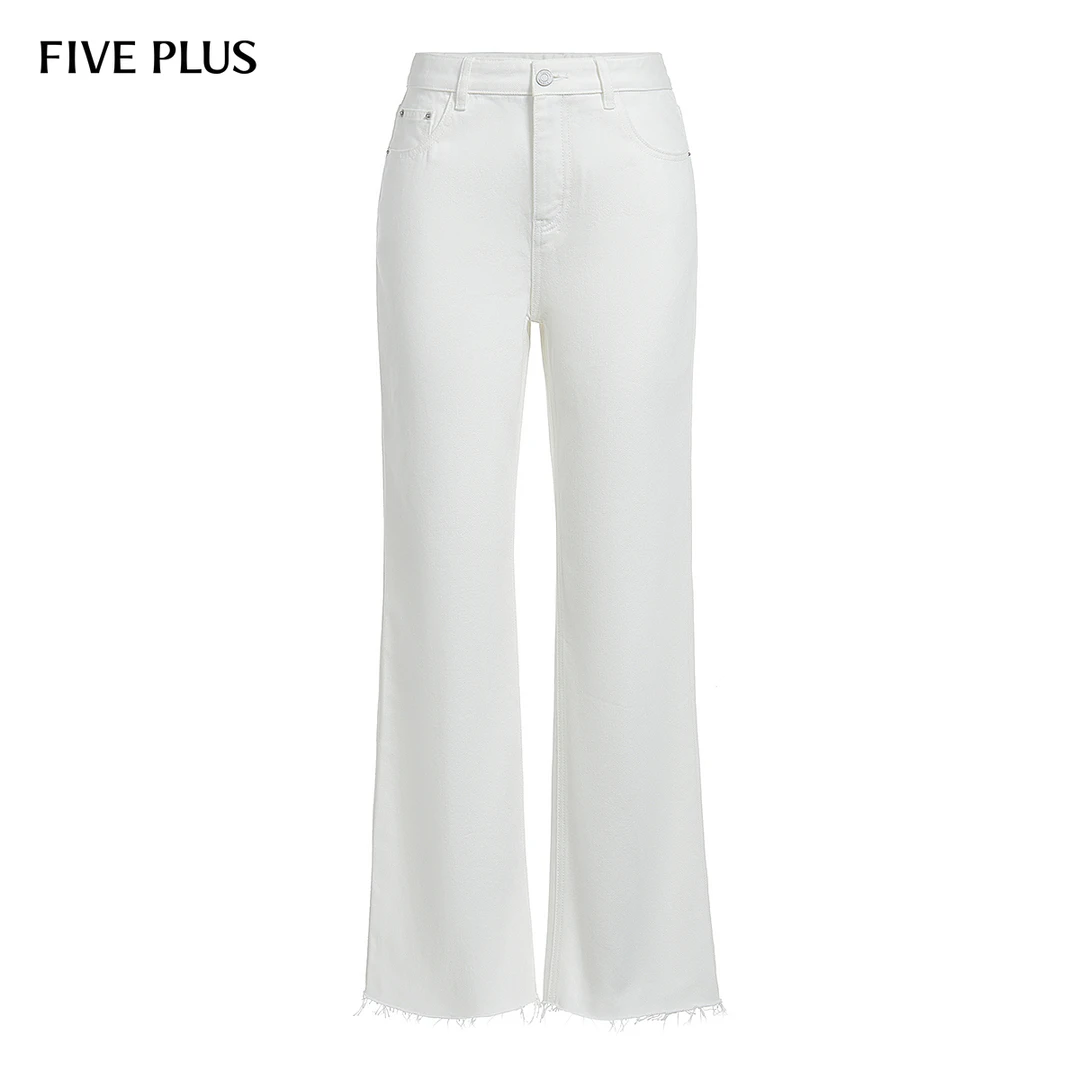 【黄蓉推荐】FIVE PLUS秋装牛仔长裤高腰直筒裤子阔腿裤宽松复古