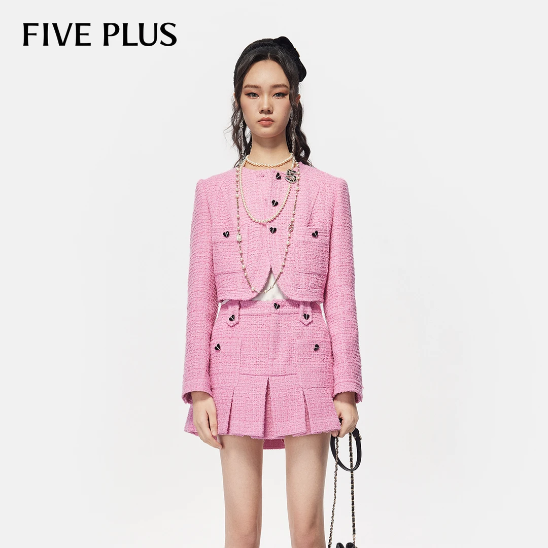 FIVE PLUS冬装小香风外套女精致复古短上衣圆领小个子2TN4040380