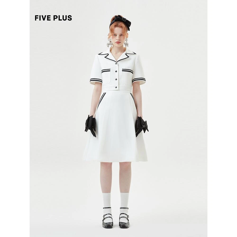 FIVEPLUS夏装学院条纹短外套女时尚两件套搭半裙上衣2TE2101180