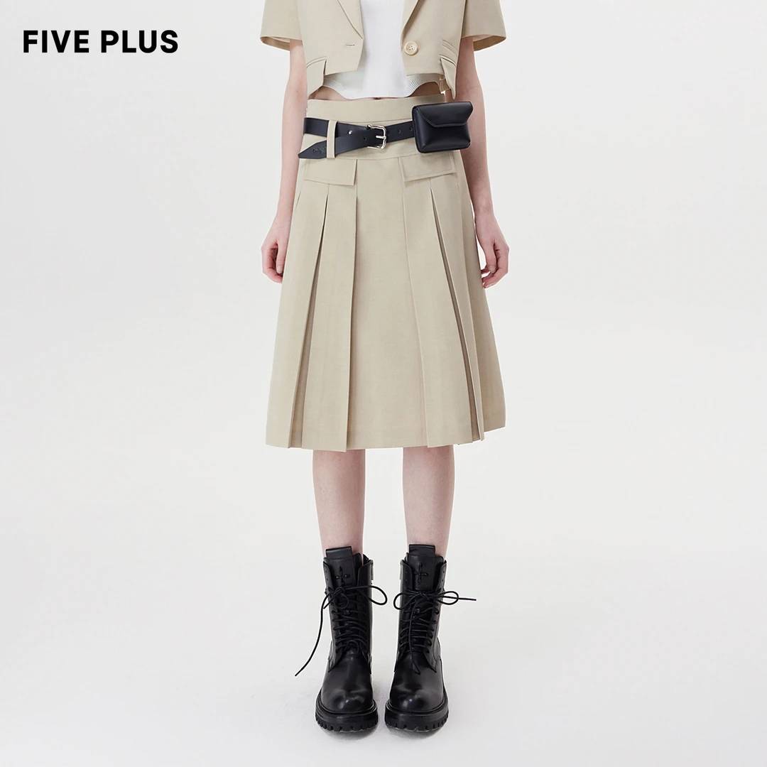 FIVE PLUS冬装半身裙女气质小众高腰百褶裙子中裙腰包2TN3071080
