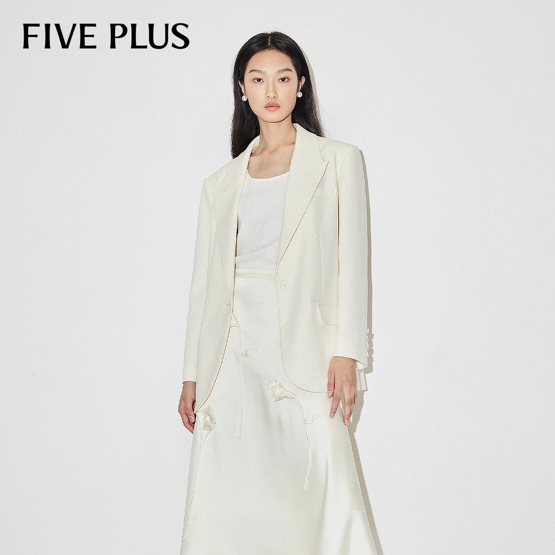 FIVE PLUS春装小香风西装外套女西服法式复古宽松中长2LN1043130