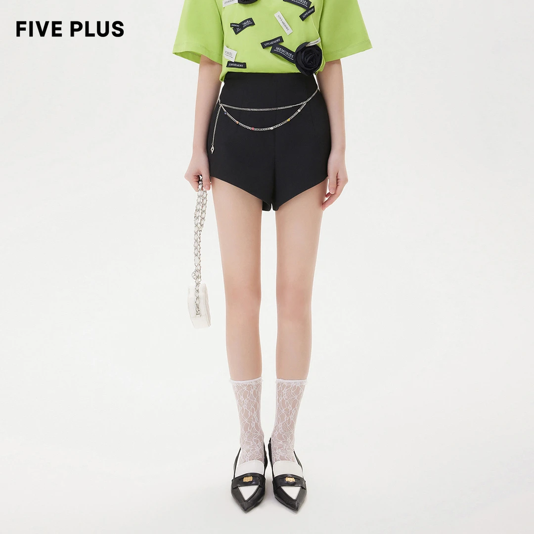 FIVE PLUS夏装气质阔腿短裤女高腰宽松A字休闲裤子小众2TN2062350