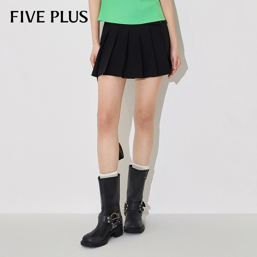 FIVE PLUS半身裙女百褶短裙学院风高腰显瘦A字裙子2LE1071120