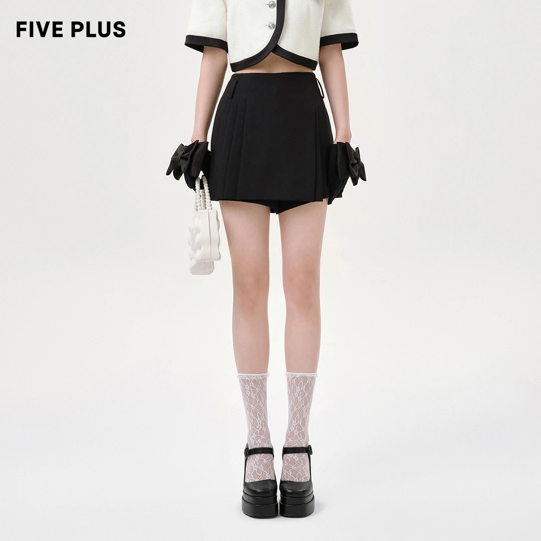 FIVE PLUS夏装设计感高腰阔腿短裤女宽松A字百褶裙裤子2TN2065310