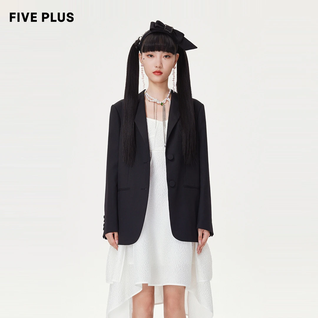 FIVE PLUS冬装西装外套女通勤长袖宽松设计感开叉链条2TN1043310