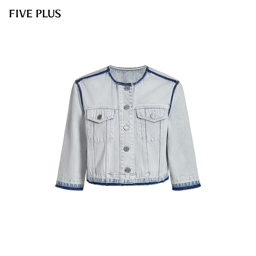 【陈大可专属】FIVE PLUS秋装牛仔外套女上衣短款休闲复古风洗水纯