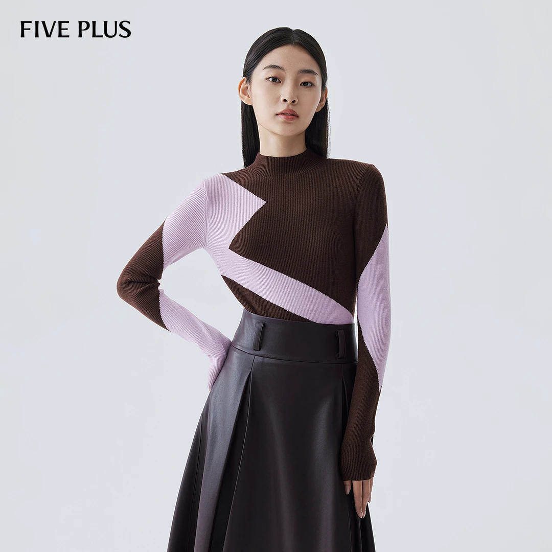 FIVE PLUS冬装可机洗100%羊毛针织衫女修身立领打底衫2LN4030770