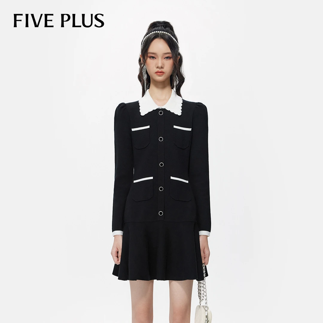 【小云总专享】FIVE PLUS小香风针织连衣裙女小黑裙显瘦薄荷曼波2