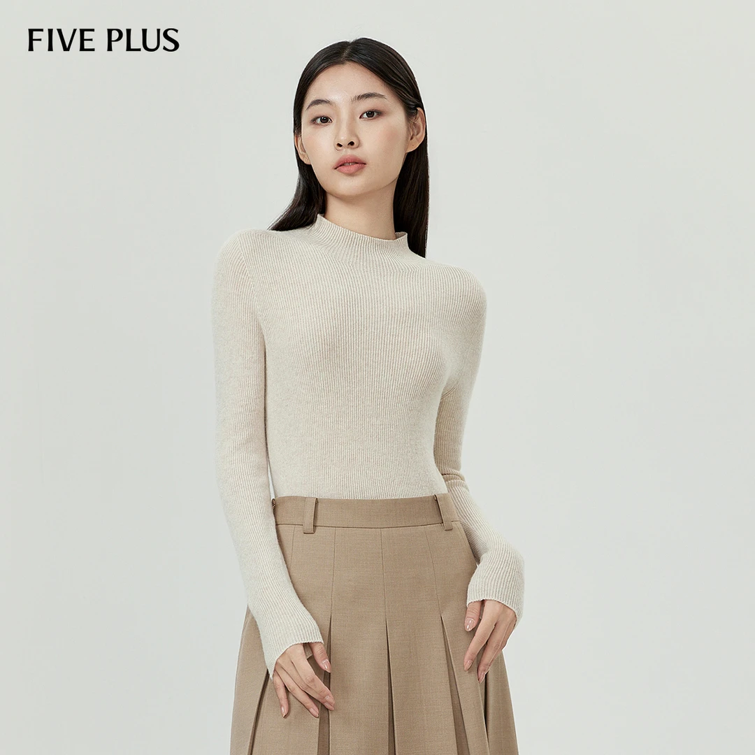 FIVE PLUS棉羊毛针织衫秋装立领打底衫修身软糯套头衫2LE3038700