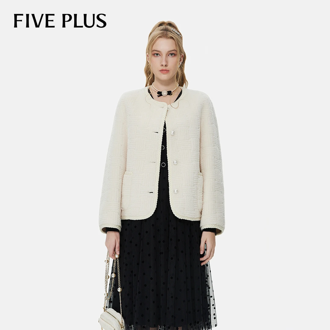 FIVE PLUS秋冬法式小香风外套女颗粒绒保暖上衣2TE4044170