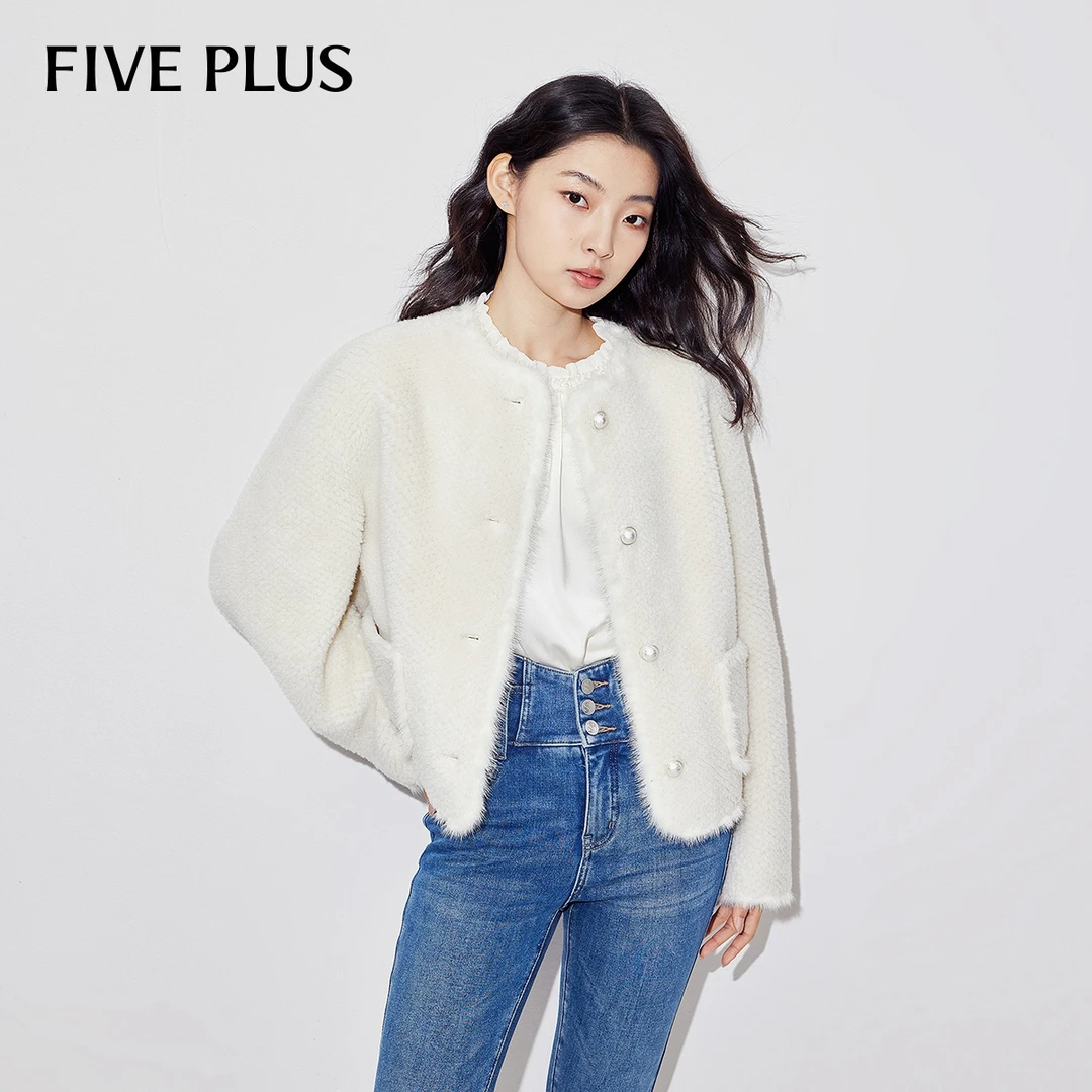 【小呆鸟专享】FIVE PLUS春装颗粒绒短外套女上衣法式小香风2
