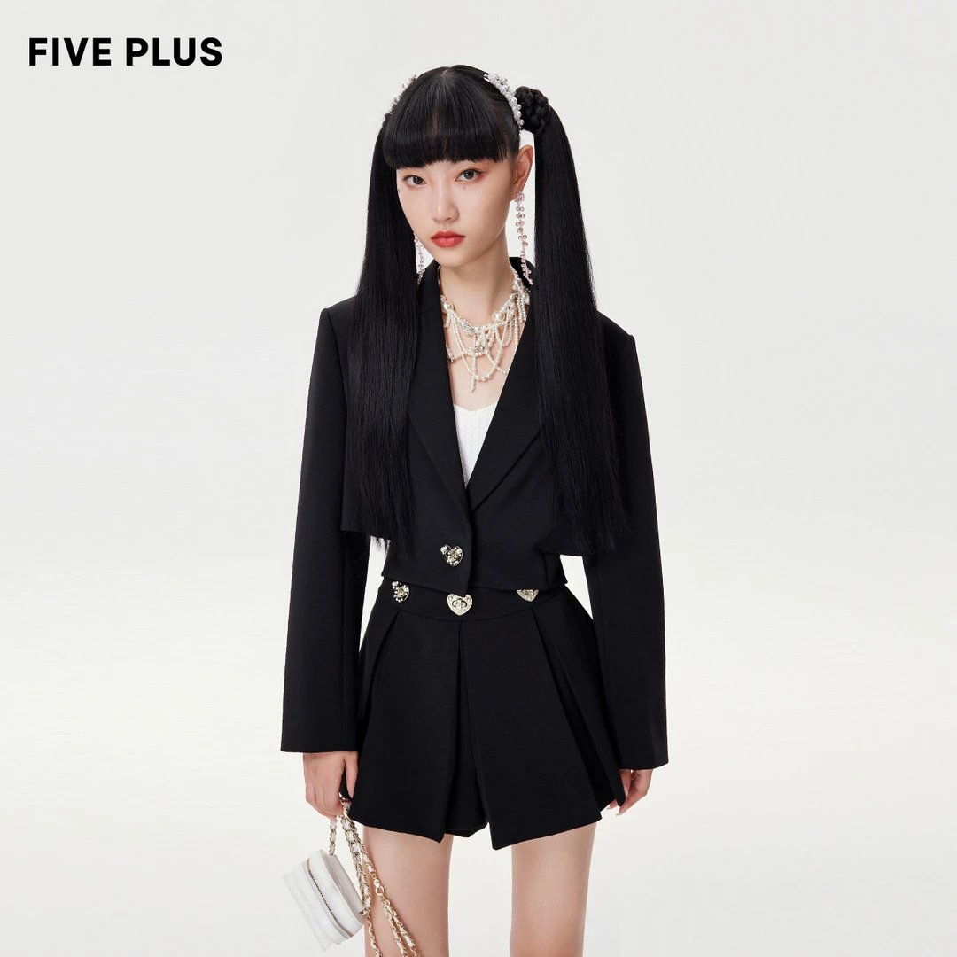 FIVE PLUS薄荷曼波设计感阔腿短裤高腰百褶A字裙裤2TN1063230
