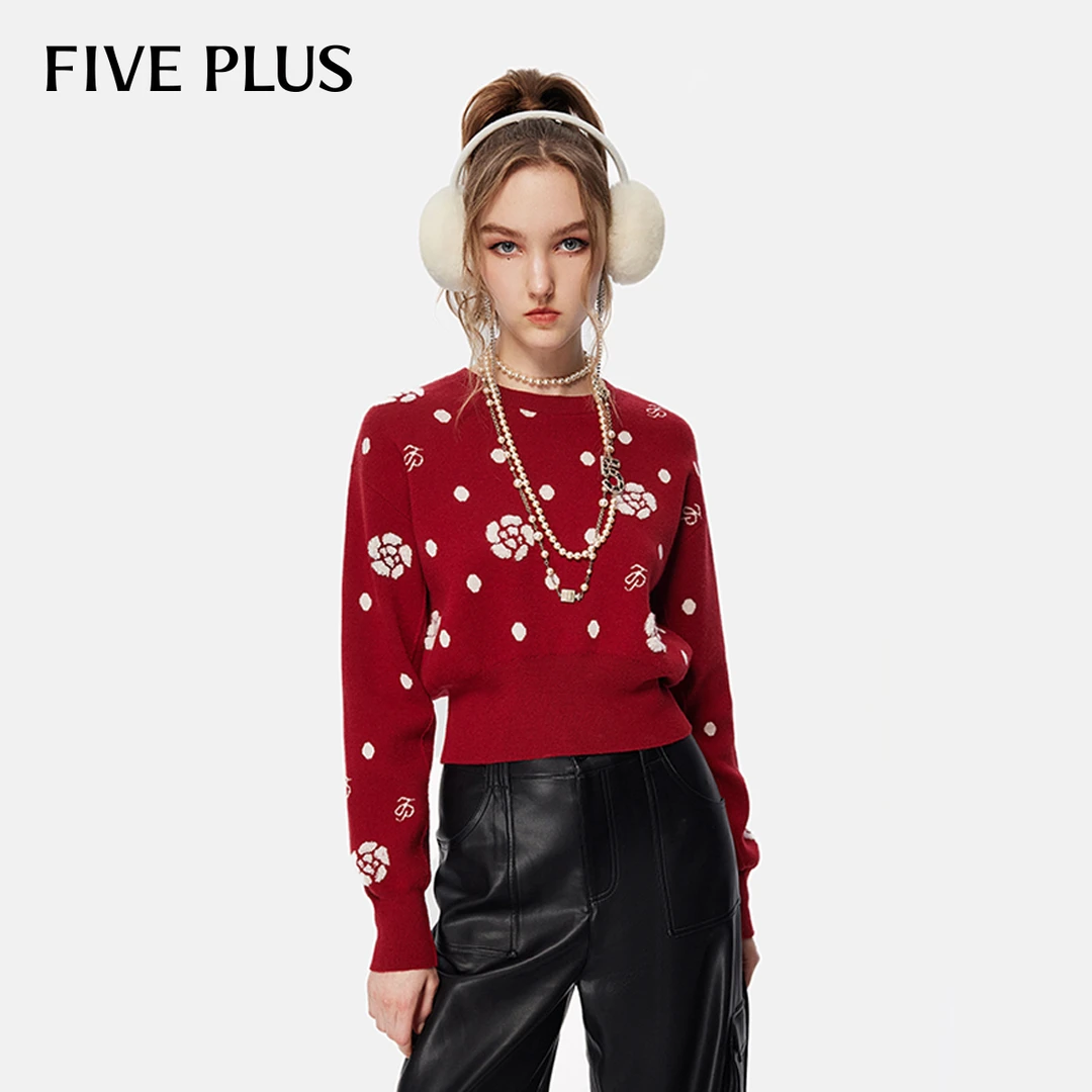 FIVE PLUS小香风长袖针织衫时尚圆领2TN4032350