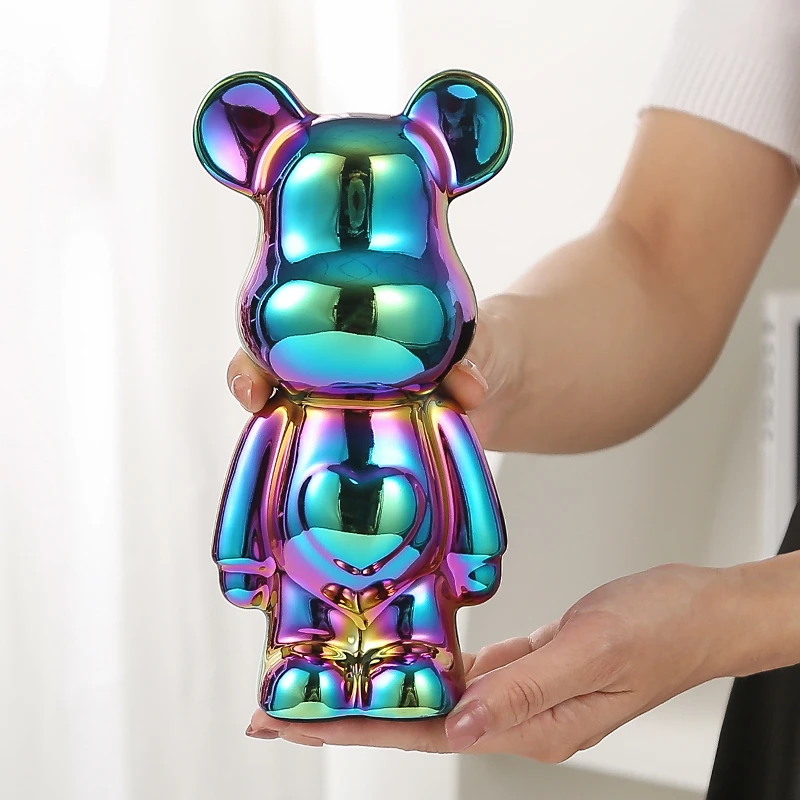 20厘米爱心熊陶瓷摆件电镀客厅软装电视柜玄关轻奢装饰品