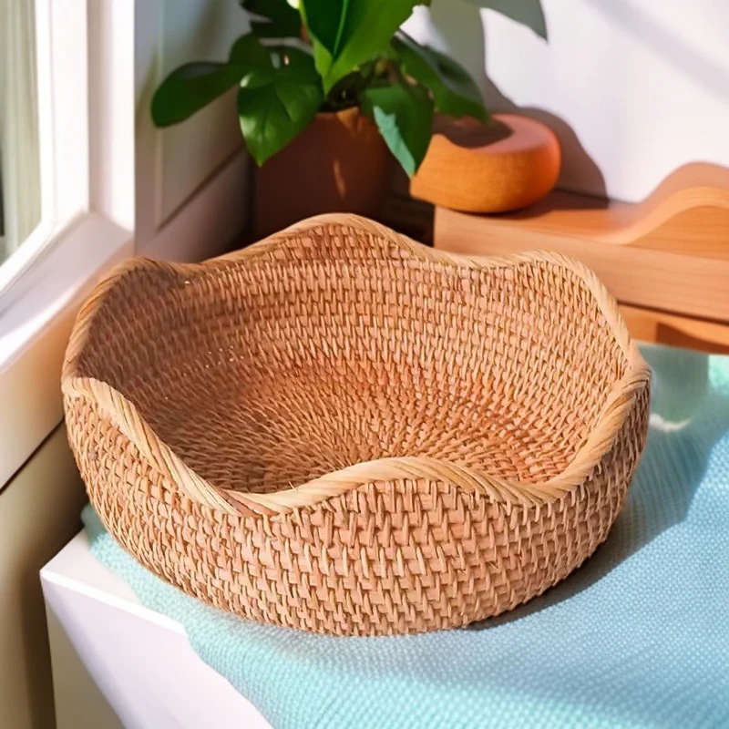 波浪中号送波浪小号越南秋藤纯手工藤编收纳篮物品水果盘客厅零食
