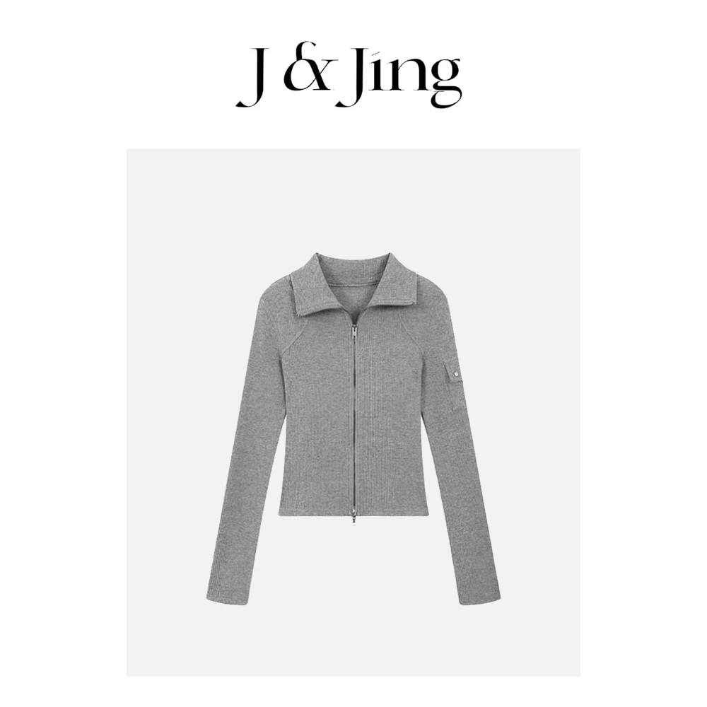 J&Jing-「灰色旋律」-立领双头拉链针织显瘦上衣外套081