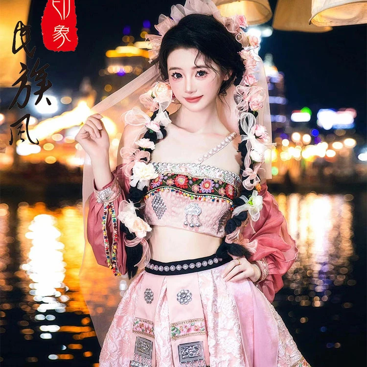 哈尼族公主裙子性感异域风情华丽国风唐三舞台漫服古风表演演出服