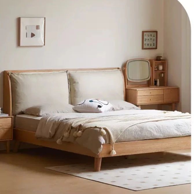 现代简约实木床橡木双人床真皮软靠柏林松弛感主卧室北欧轻奢大床