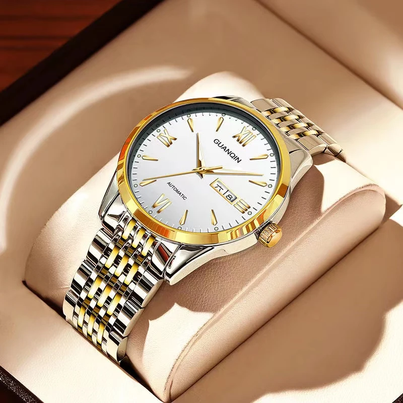 GUANQIN/冠琴男士手表全自动机械表经典商务简约夜光防水男生腕表