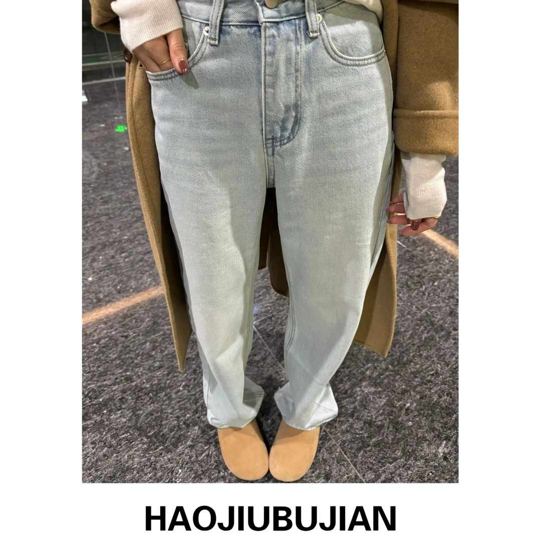 好久不见加薄绒浅蓝色牛仔裤